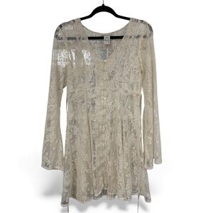 American Rag Ivory Lace Long Sleeve Cover Mini Dress-‎ Size Small